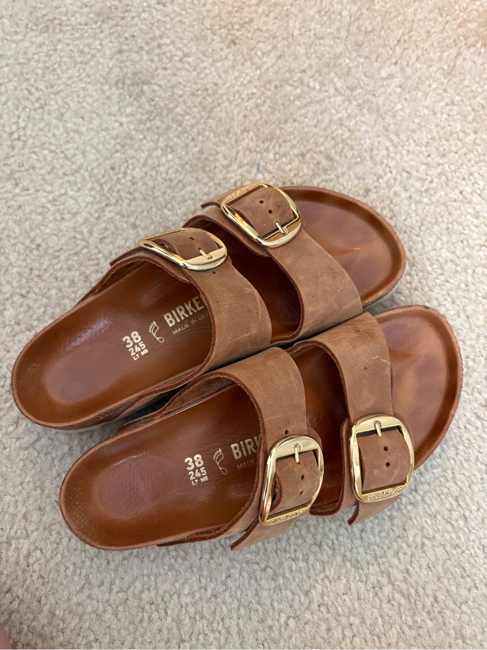 Birkenstock Arizona Big Buckle Sandals in Brown Leather with Gold Buckles